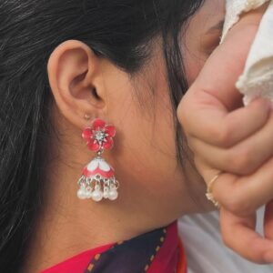 Pink Flower Jhumkas